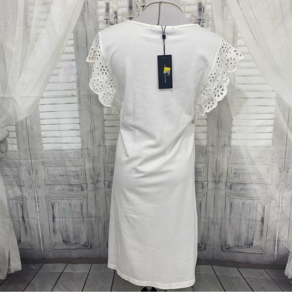 Tommy Hilfiger Size Medium M Cream White Eyelet Dress Flutter Sleeve Pullover - Picture 6 of 14